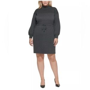 CALVIN KLEIN Womens Tie Waist Long Sleeve Above The Knee Sweater Dress
